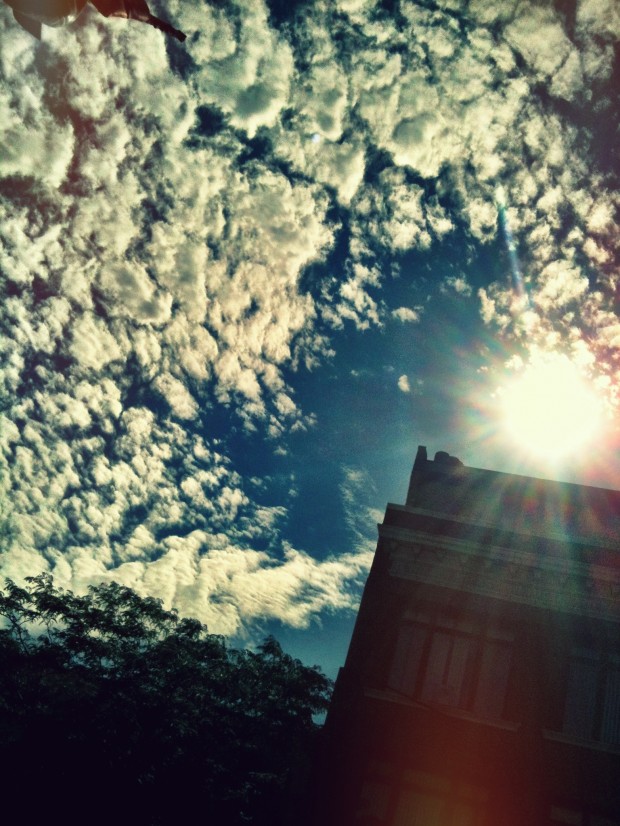 Chicago and cottonball clouds