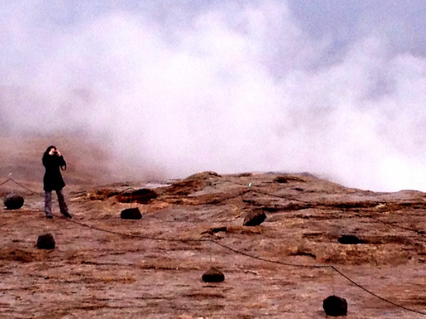 Shooting geyser photos in the mist.